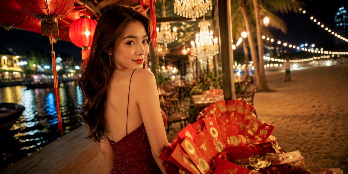 Người dùng tại Hội An nhâm nhi cà phê và xem thông tin khuyến mãi trên điện thoại